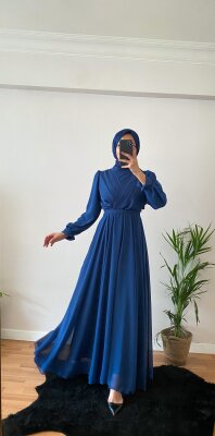 FIRSAT ÜRÜNÜ - Önü Çarpraz Şifon Elbise- Lekeli / İp Çekme - 4