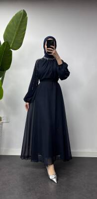 Taşlı Şifon Elbise - 1
